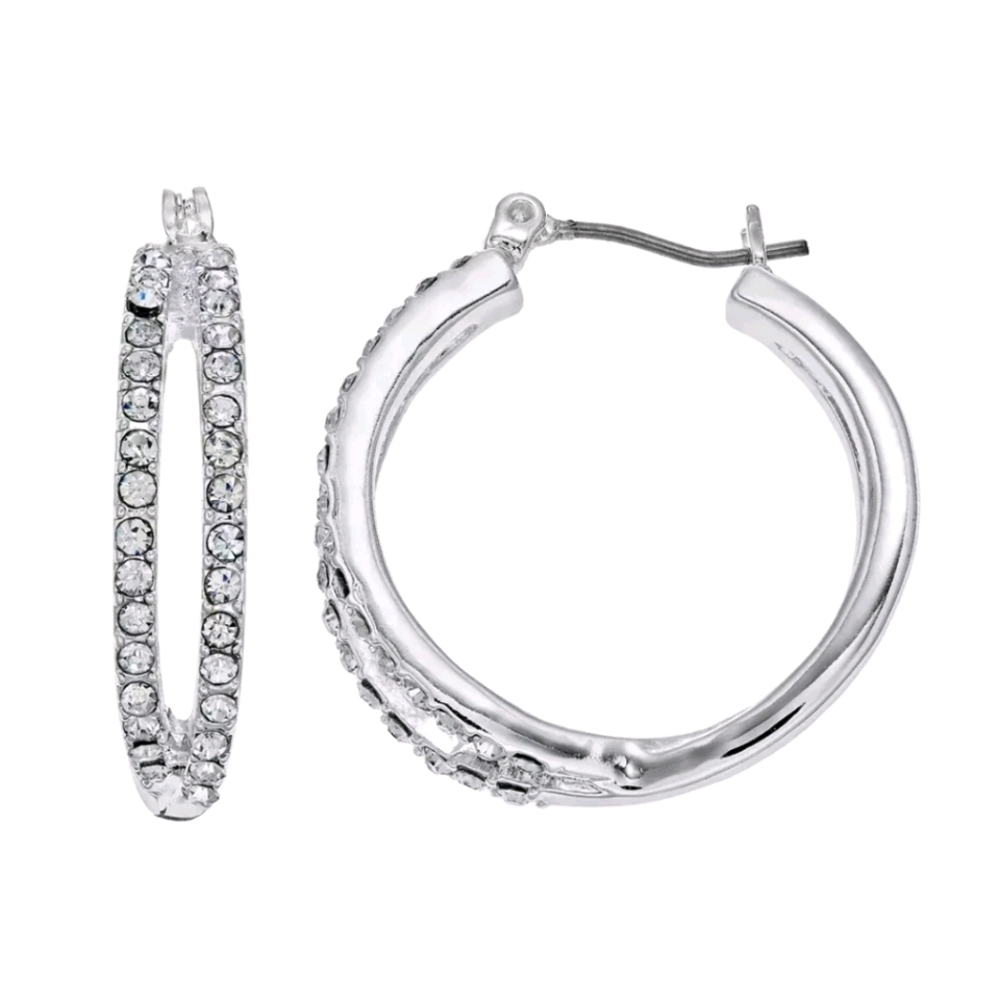 NEW Napier Silver Tone Pave Split Hoop Earrings